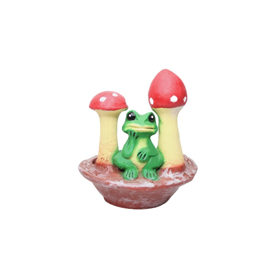 Garden Decor Wonderland Garden Statues | Wonderland Frog Sitting In Bow With 2 Mushroom | Resin Garden Decor| Outdoor Decor