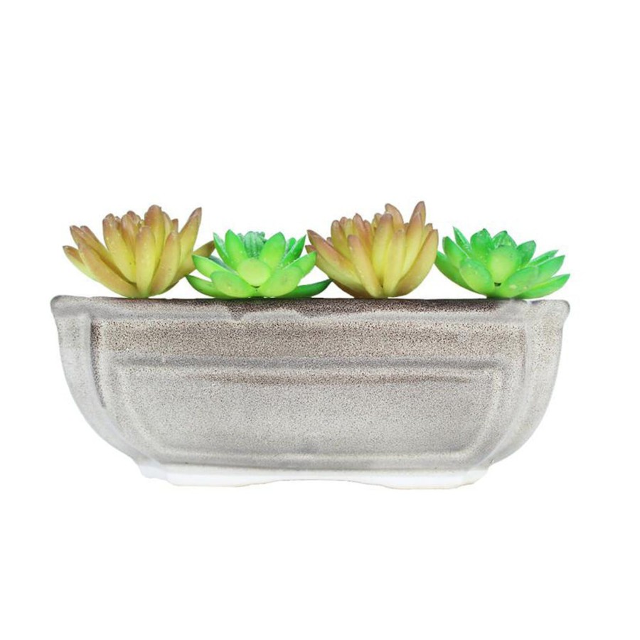 Garden Planters Wonderland | Ceramic Big Bonsai Tray For Home Decoration (Grey)