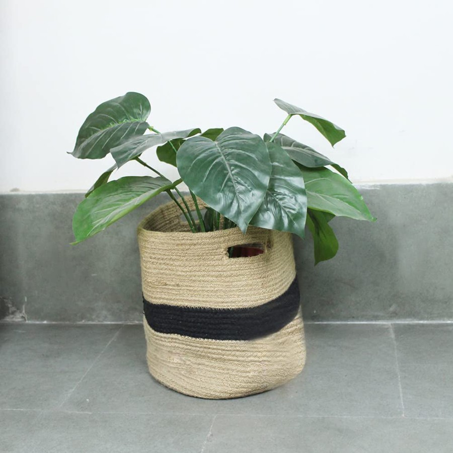 Garden Planters Wonderland | Jute Planter & Multi Purpose Storage Bag For Home Use (Beige & Black)