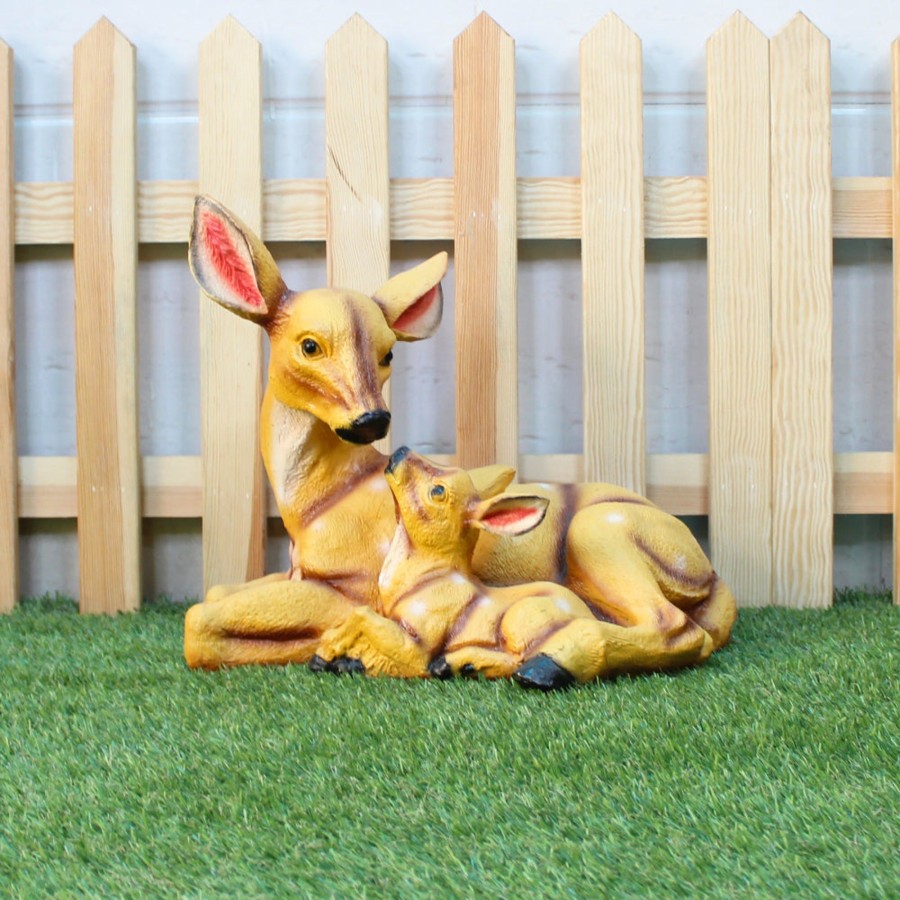 Garden Decor Wonderland Garden Statues | Sitting Mother And Baby Deer Statue For Garden Decoration (Light Brown)