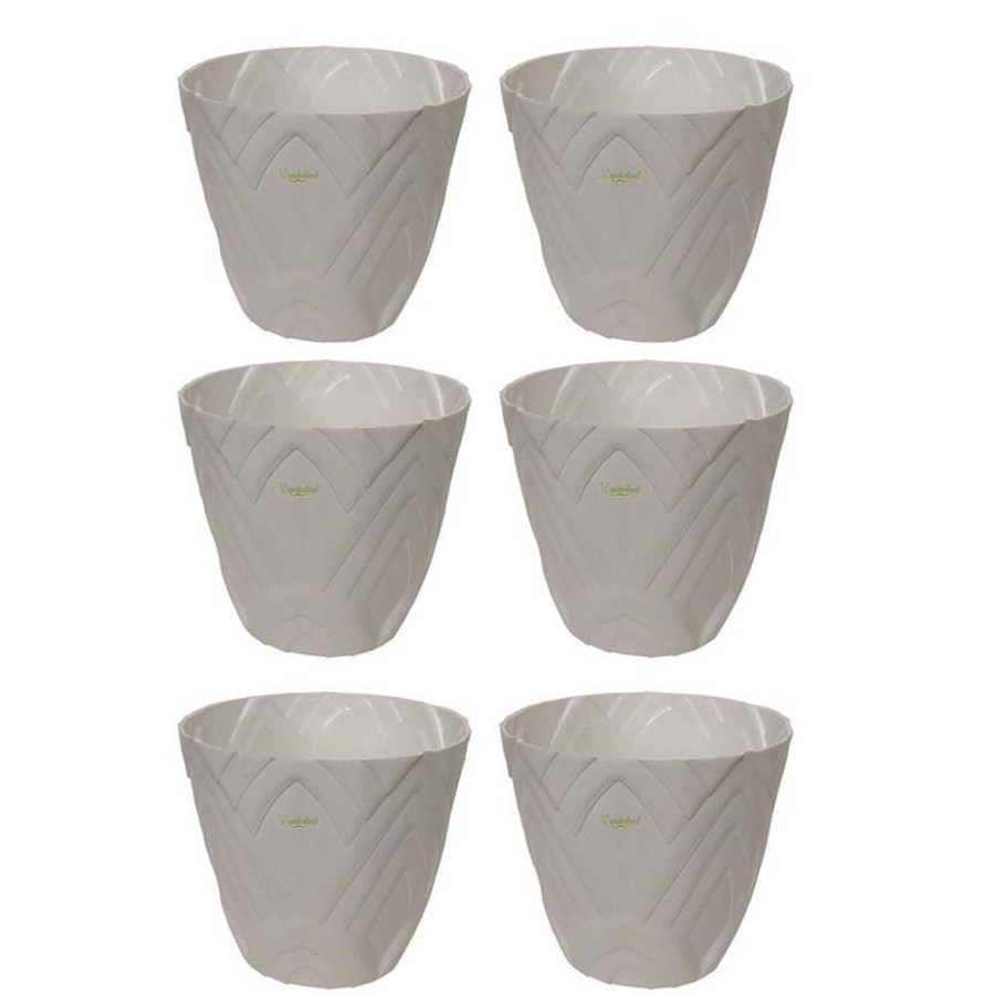 Garden Planters Wonderland | Set Of 6 : White Lotus 8 Inches Pp/ Pvc / High Quality Plastic Planter