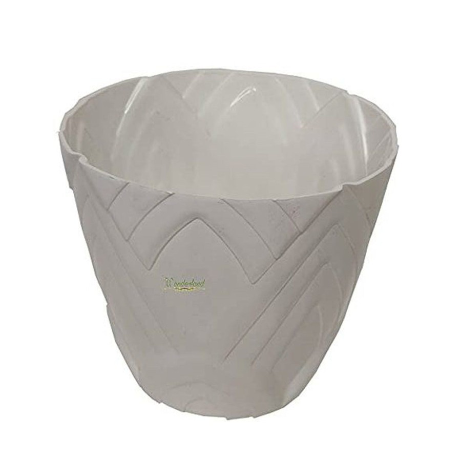 Garden Planters Wonderland | Set Of 6 : White Lotus 8 Inches Pp/ Pvc / High Quality Plastic Planter