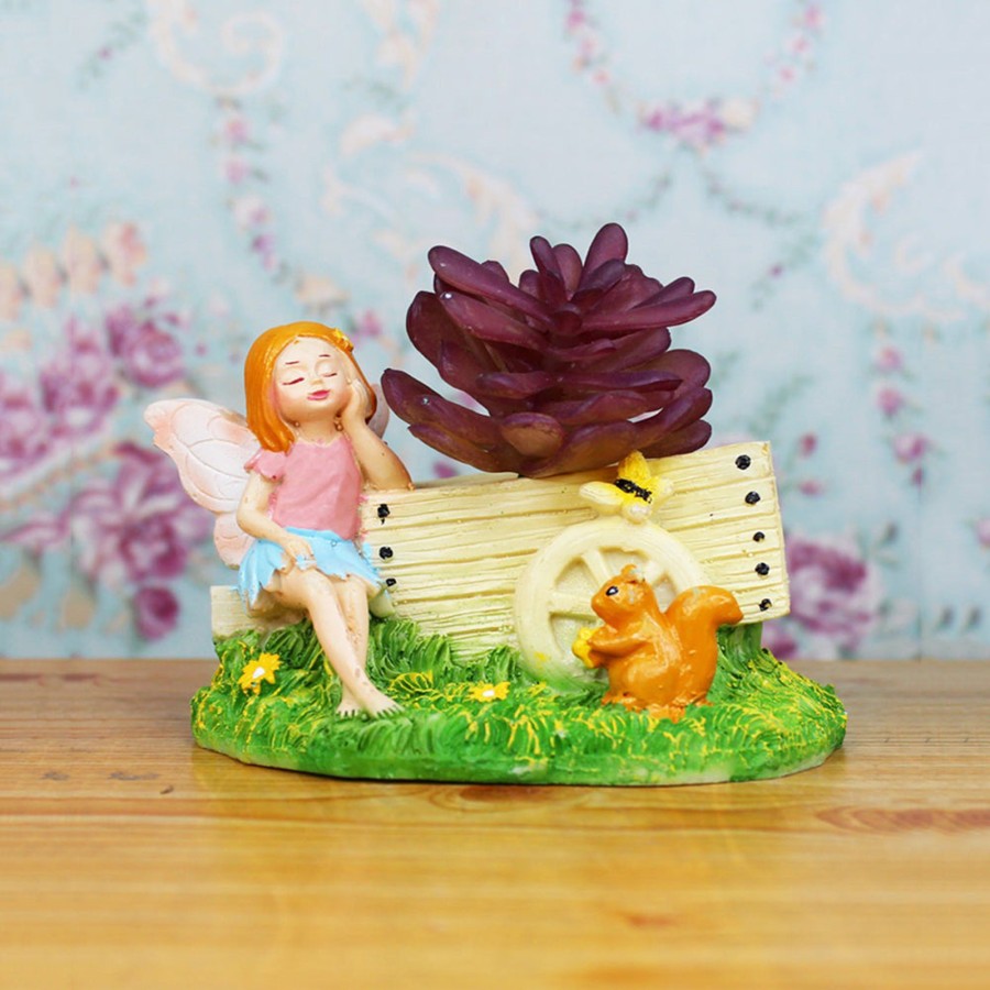 Garden Planters Wonderland | Resin Fairy With Cary Succulent Pot For Small Plants