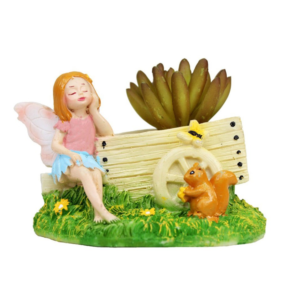 Garden Planters Wonderland | Resin Fairy With Cary Succulent Pot For Small Plants