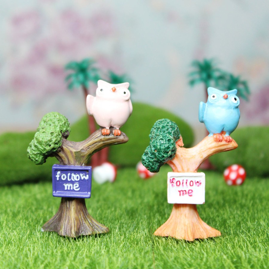 Miniature Fairy Garden Wonderland | Miniature Toys : (Set Of 2) Owls On Tree For Fairy Garden Accessories