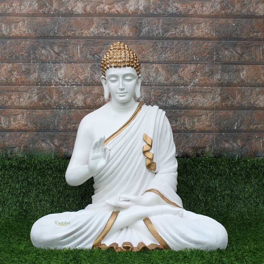 Garden Decor Wonderland Garden Statues | 21.6 Inch Buddha Statue For Home Decoration (Golden White)