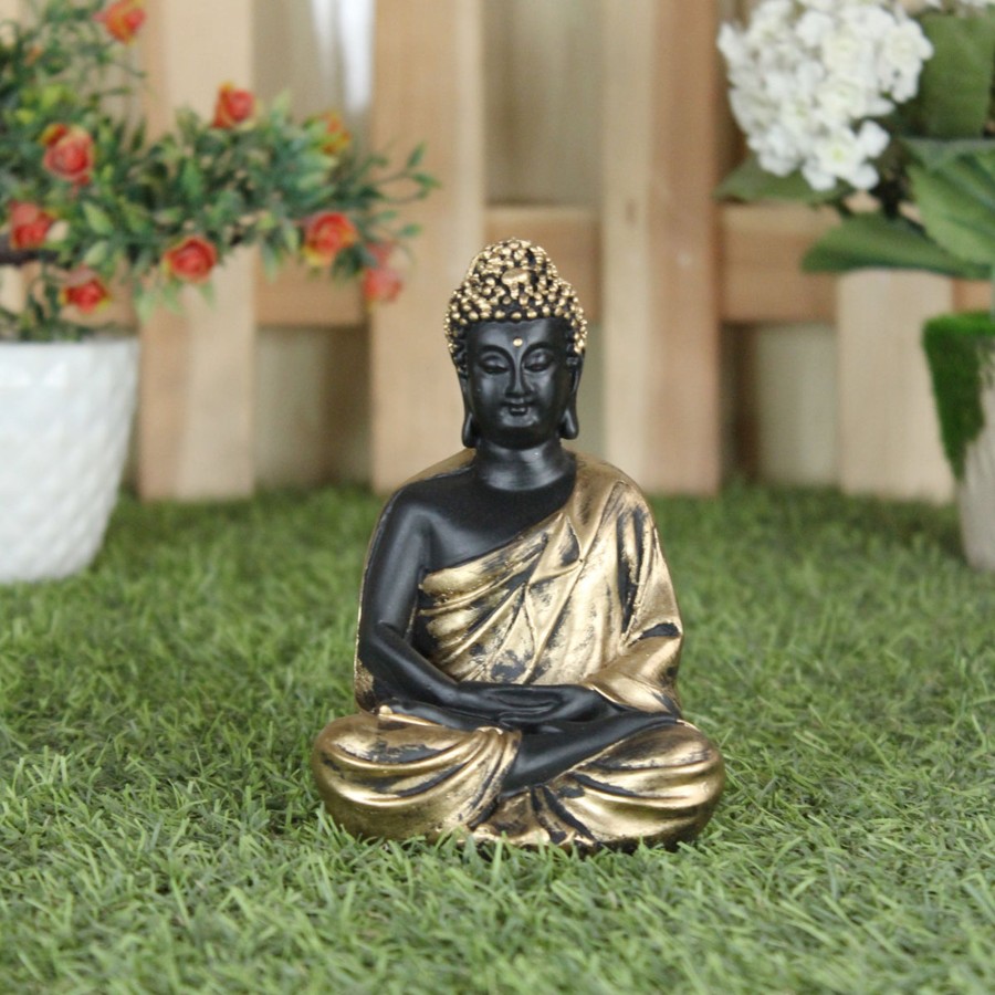 Miniature Fairy Garden Wonderland | (5 Inch) Small Buddha Statue (Golden)