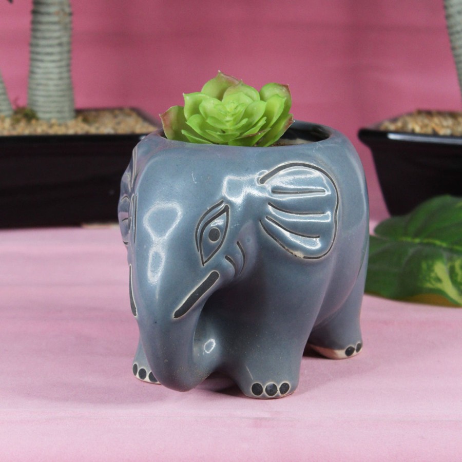 Garden Planters Wonderland | Ceramic New Elephant Flower Pot Planter (Grey)