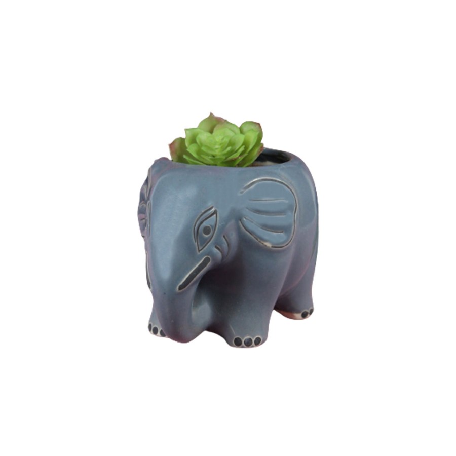 Garden Planters Wonderland | Ceramic New Elephant Flower Pot Planter (Grey)