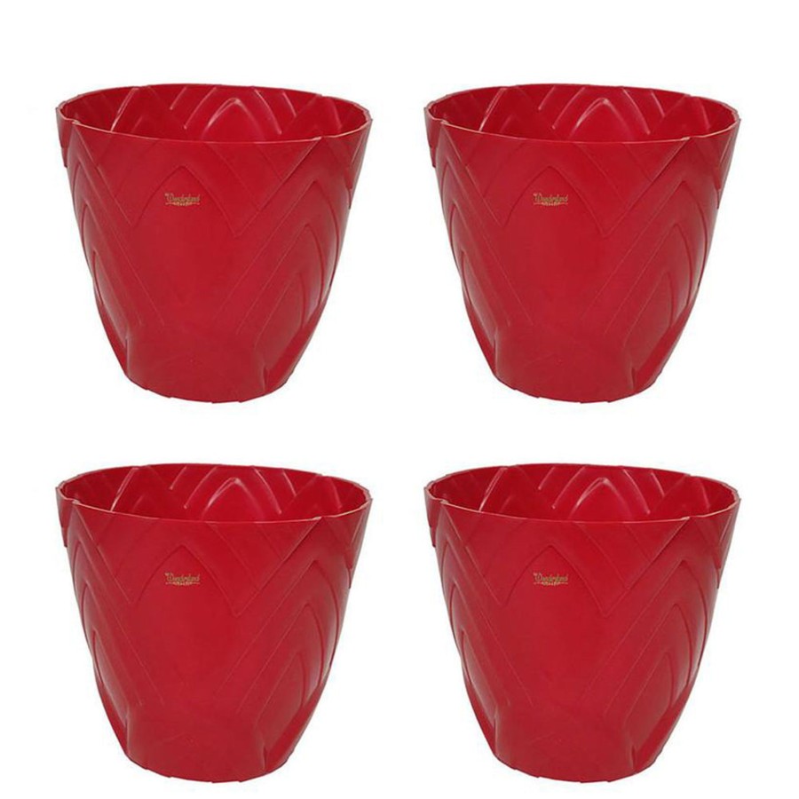 Garden Planters Wonderland | Set Of 4 : Red Lotus 8 Inches Pp/ Pvc / High Quality Plastic Planter