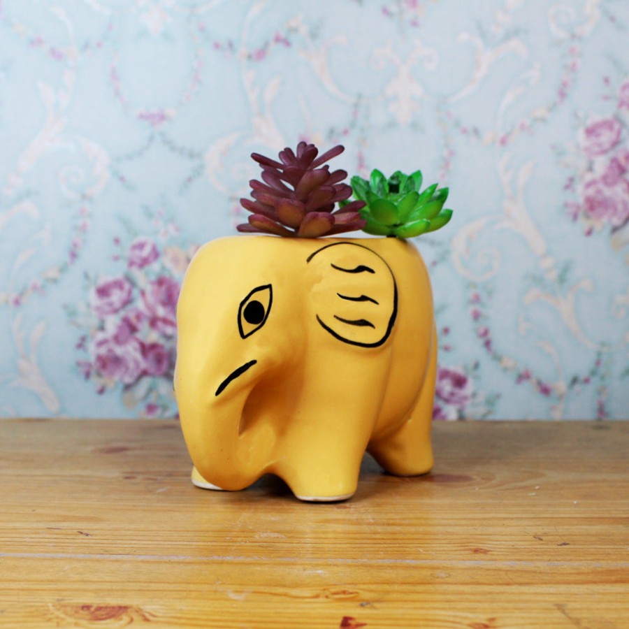 Garden Planters Wonderland | Ceramic Big Elephant For Plant For Home And Decoration (Mustard)