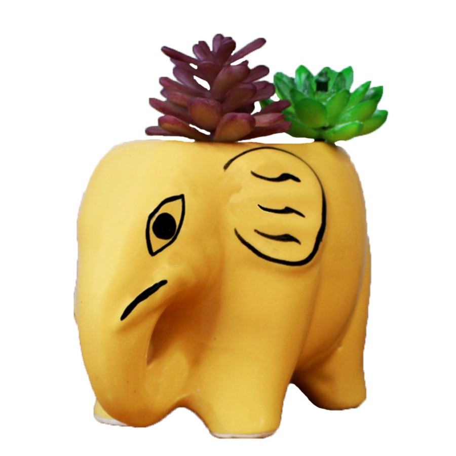 Garden Planters Wonderland | Ceramic Big Elephant For Plant For Home And Decoration (Mustard)