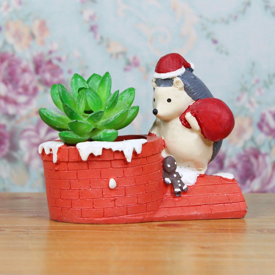 Garden Planters Wonderland | Hedgehog Santa Succulent Pot For Home And Balcony Decoration