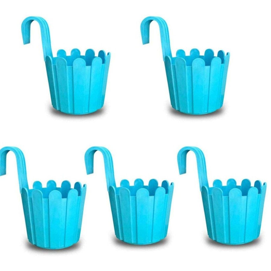 Garden Planters Wonderland | Wonderland (Set Of 5) French Hook Premium Plastic Railing Planter In Light Blue