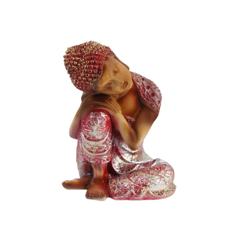 Garden Decor Wonderland Garden Statues | Elegant Thinking Budha Resting On Knee Budha With Red Head | Decor Showpiece Gift Items For Living Room, Study Table