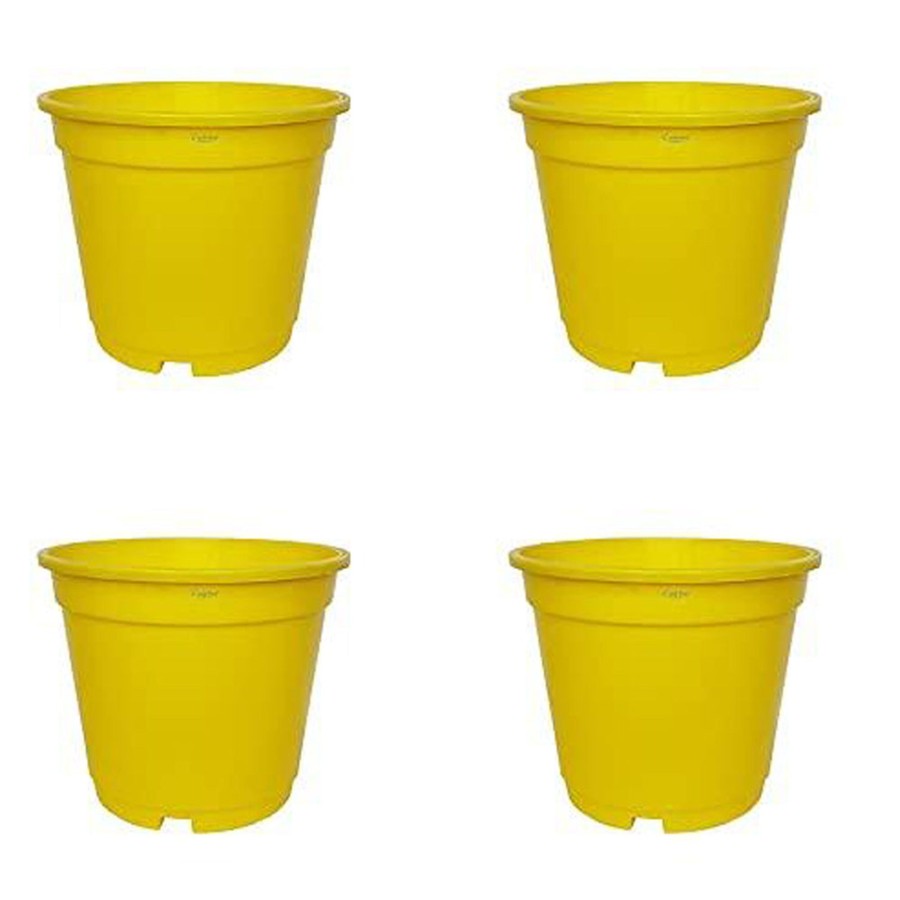 Garden Planters Wonderland | 8 Inch Set Of 4 Plastic Pots For Outdoor ( Plastic Pots For Home Plants) (Yellow)