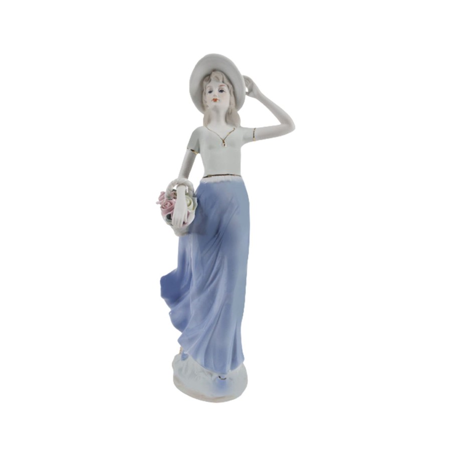 Home Decor Wonderland Table Top Decor | Victoria Lady Fine Porcelain Figurine With Flower Basket, Center Piece