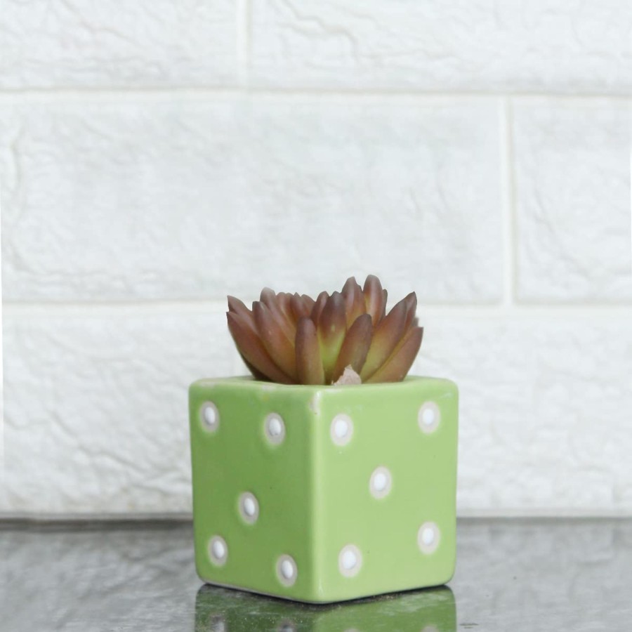 Garden Planters Wonderland Garden Arts and Craft | Ceramic Planters Small Square Dice Pot (Green)