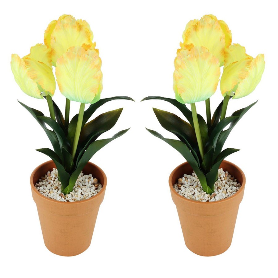 Artificial Turf Plants Wonderland | Tulip With Plastic Pot (Set Of 2) Artificial Flower With Plastic Pot And Gravel