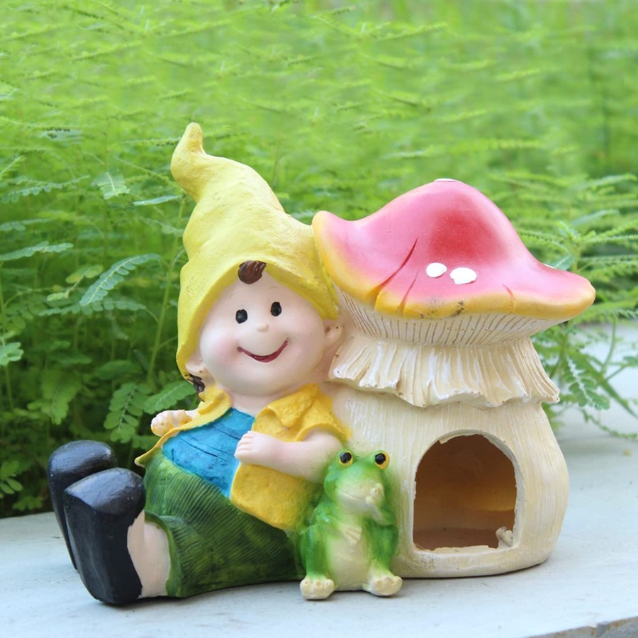 Garden Decor Wonderland Garden Statues | Boy & Toad With Mushroom House For Garden Decoration