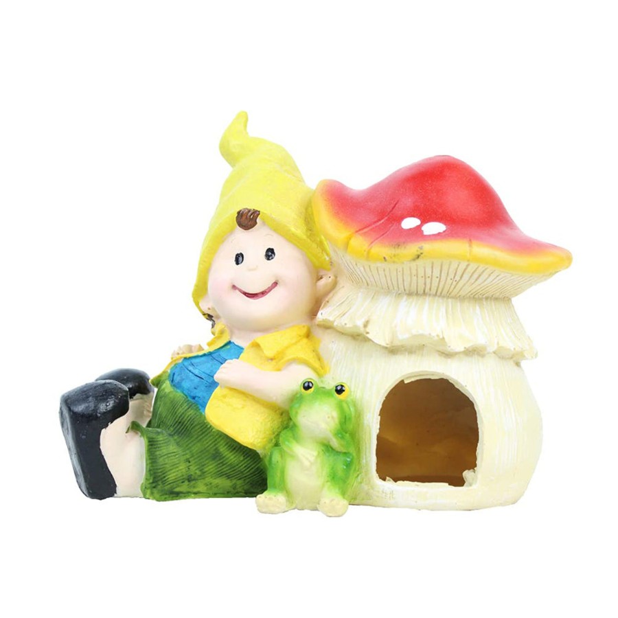 Garden Decor Wonderland Garden Statues | Boy & Toad With Mushroom House For Garden Decoration