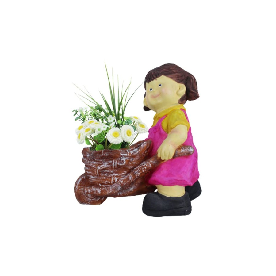 Garden Planters Wonderland | Girl Pushing Trolley Pot Planter For Garden Decoration