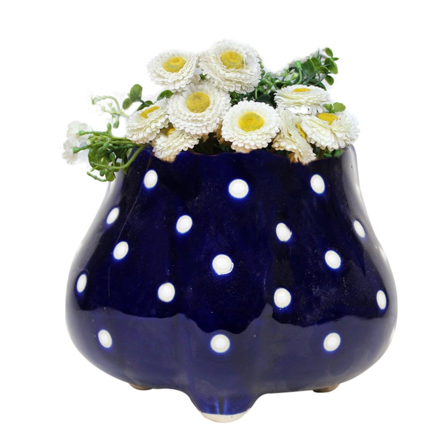 Garden Planters Wonderland | Ceramic Big Flower Shape Pot (Blue)