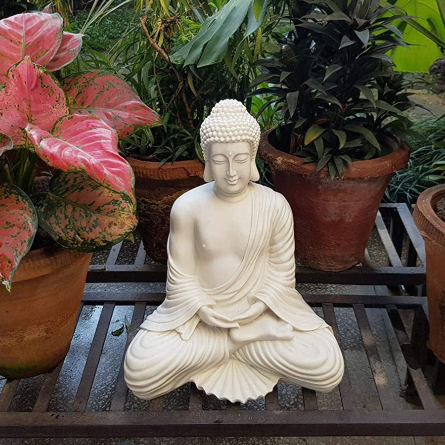 Garden Decor Wonderland Buddha And Monk Statue | Buddha Statue For Home And Garden Decoration (White)