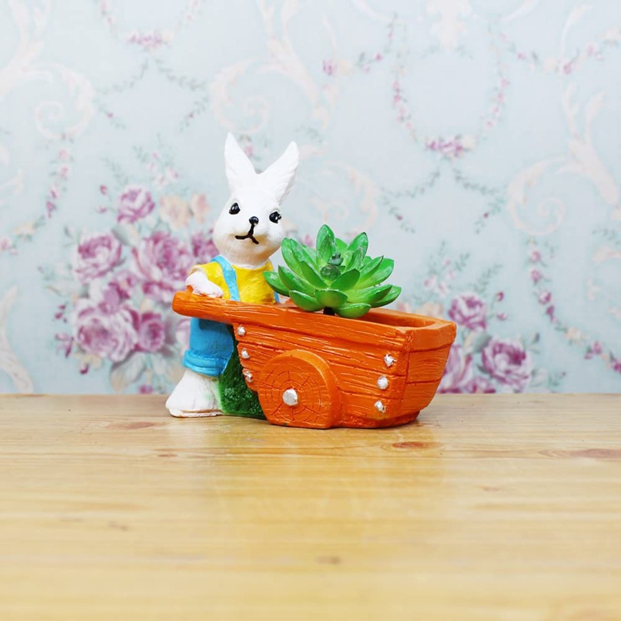 Garden Planters Wonderland | Bunny With Cart For Succulent Pot For Home And Balcony Decoration