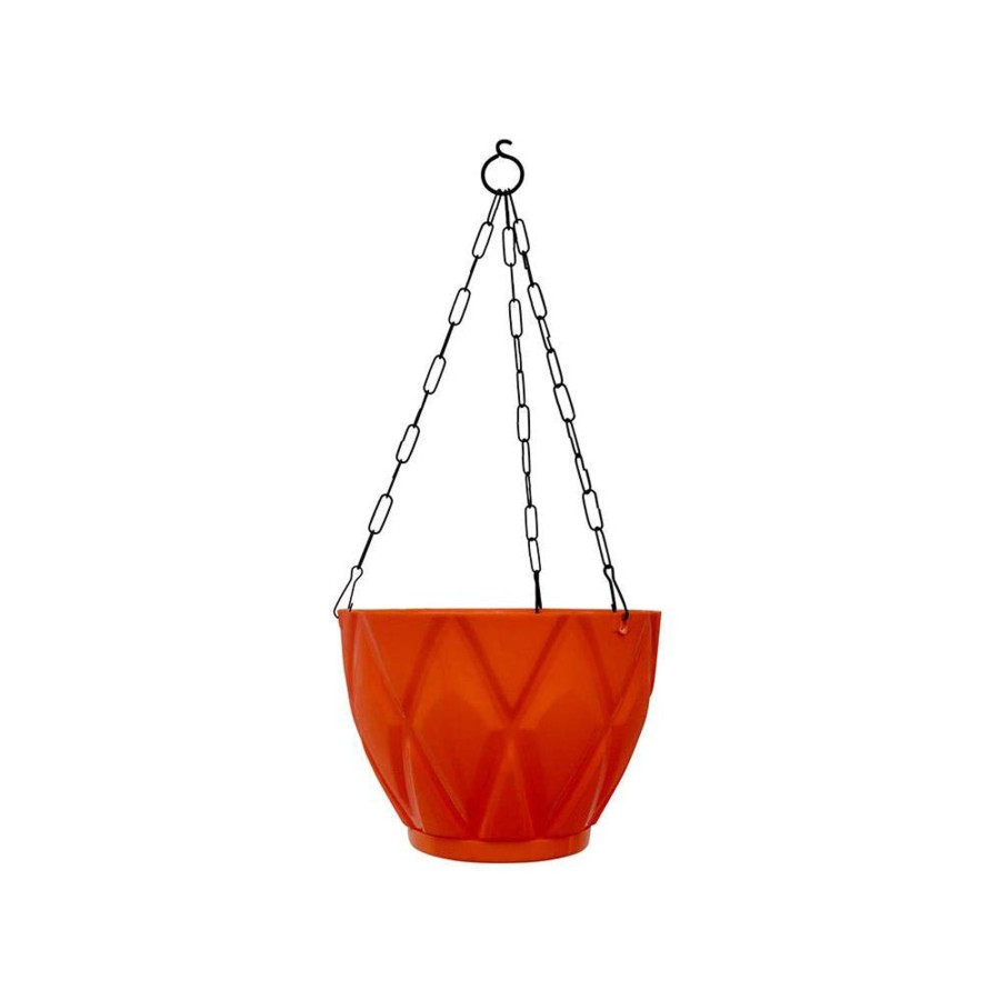 Garden Planters Wonderland | (Set Of 2) Hanging Solitaire Pot With Chain And Drain Base For Home Garden, Red