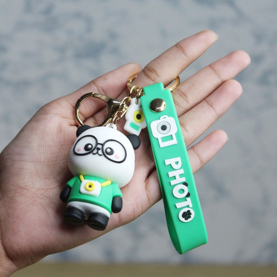 Gifts Wonderland | Wonderland Panda Photo Keychain In Green 2-In-1 Cartoon Style Keychain And Bag Charms Fun And Functional Accessories For Bags And Keys