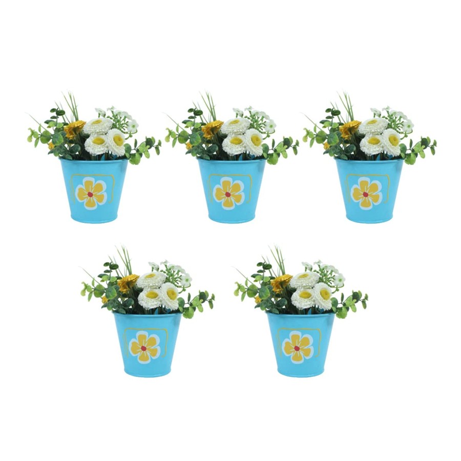 Garden Planters Wonderland | (Set Of 5) Metal Pots For Home And Garden Decoration (Blue)