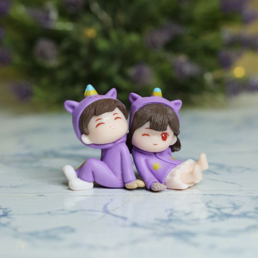 Miniature Fairy Garden Wonderland | Wonderland Purple Dress Couple (Sitting)