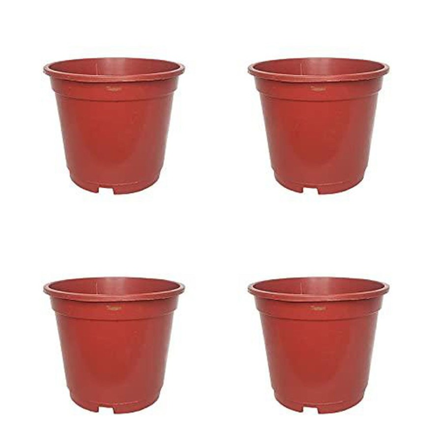 Garden Planters Wonderland | 8 Inch Set Of 4 Plastic Pots For Outdoor ( Plastic Pots For Home Plants) (Terracotta)