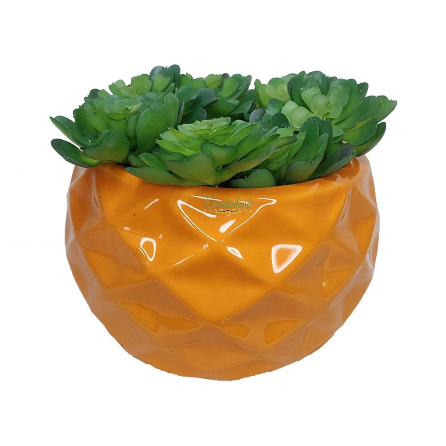 Garden Planters Wonderland | Small Pineapple Ceramic Pot For Home And Garden Decoration (Yellow)