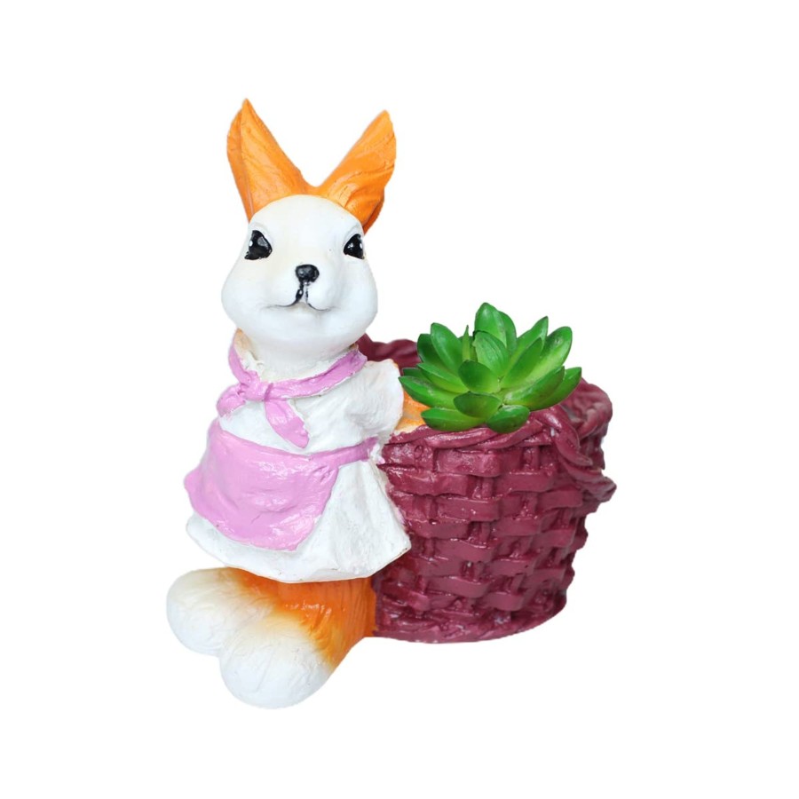 Garden Planters Wonderland Garden Arts and Craft | Bunny With Basket Planter Resin Pot