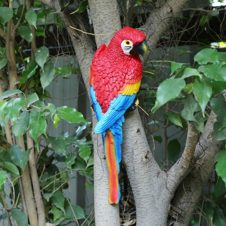 Garden Decor Wonderland Garden Statues | Handmade Resin Parrot Decoration Sculpture In Red (Resin Crafts Outdoor Garden Bird Sculpture)