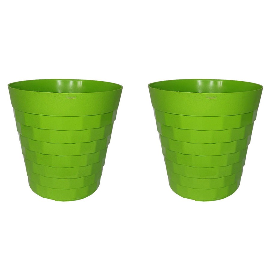 Garden Planters Wonderland | ( Set Of 2) 10 Inches Brix Plastic Round Garden Pots For Outdoor (Green)