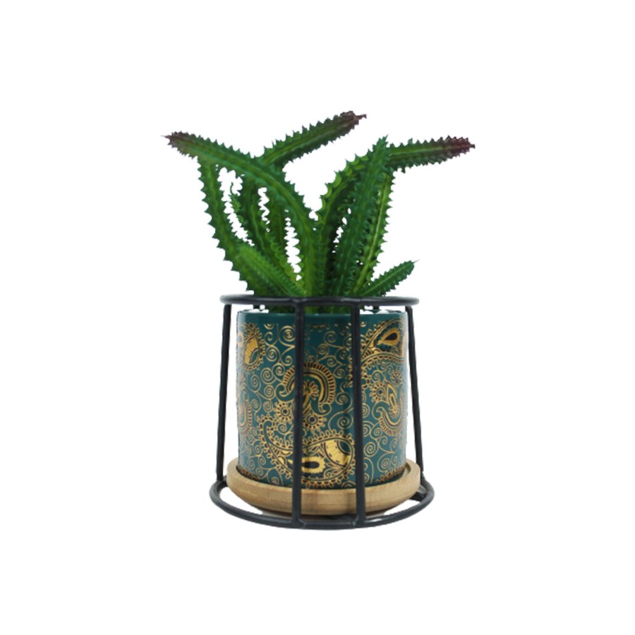 Garden Planters Wonderland | Small Marble Green Ceramic Pot With Succulent Flower