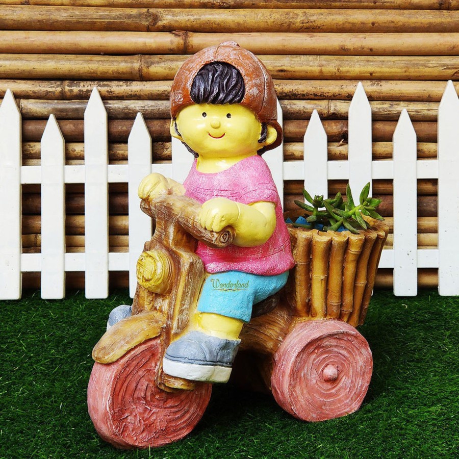 Garden Planters Wonderland | Boy On Cycle For Balcony And Garden Decoration (Pink)