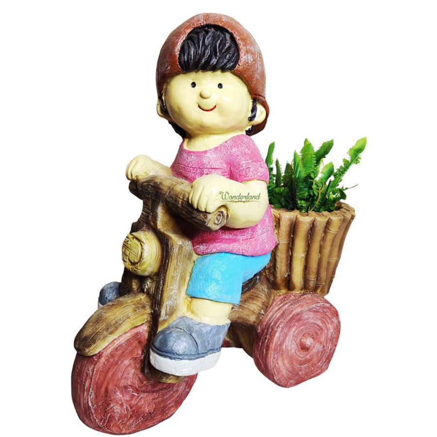 Garden Planters Wonderland | Boy On Cycle For Balcony And Garden Decoration (Pink)