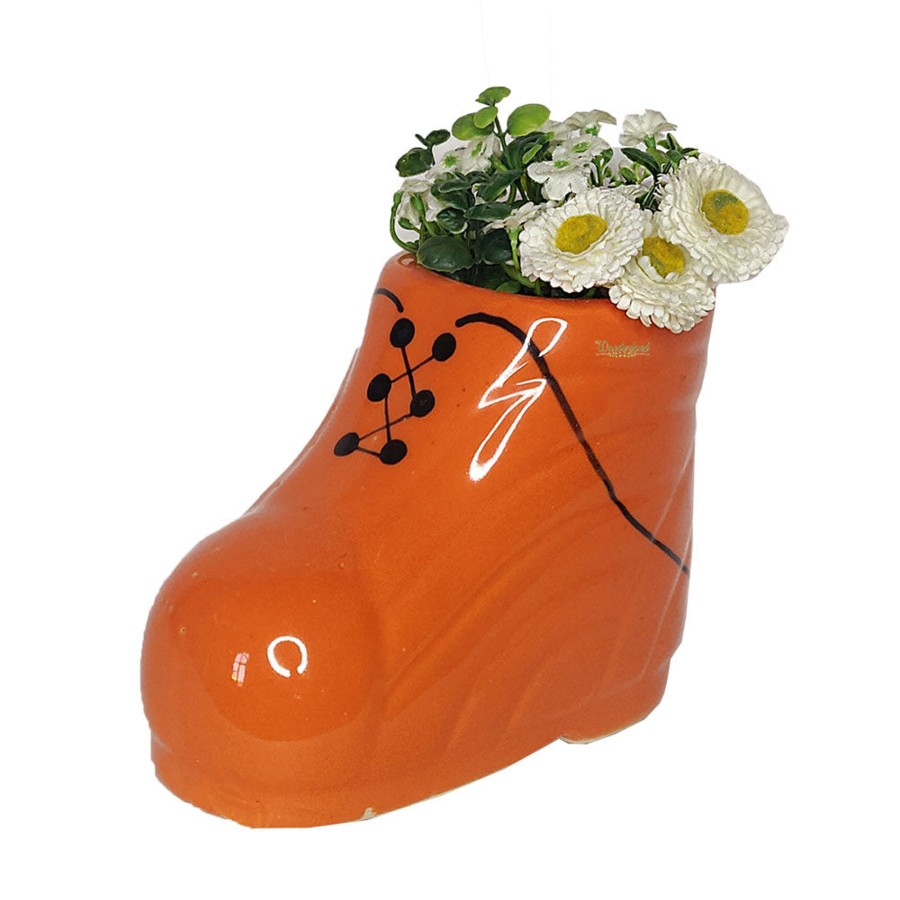 Garden Planters Wonderland | Shoe Shape Ceramic Pot For House And Garden Decoration (Orange)