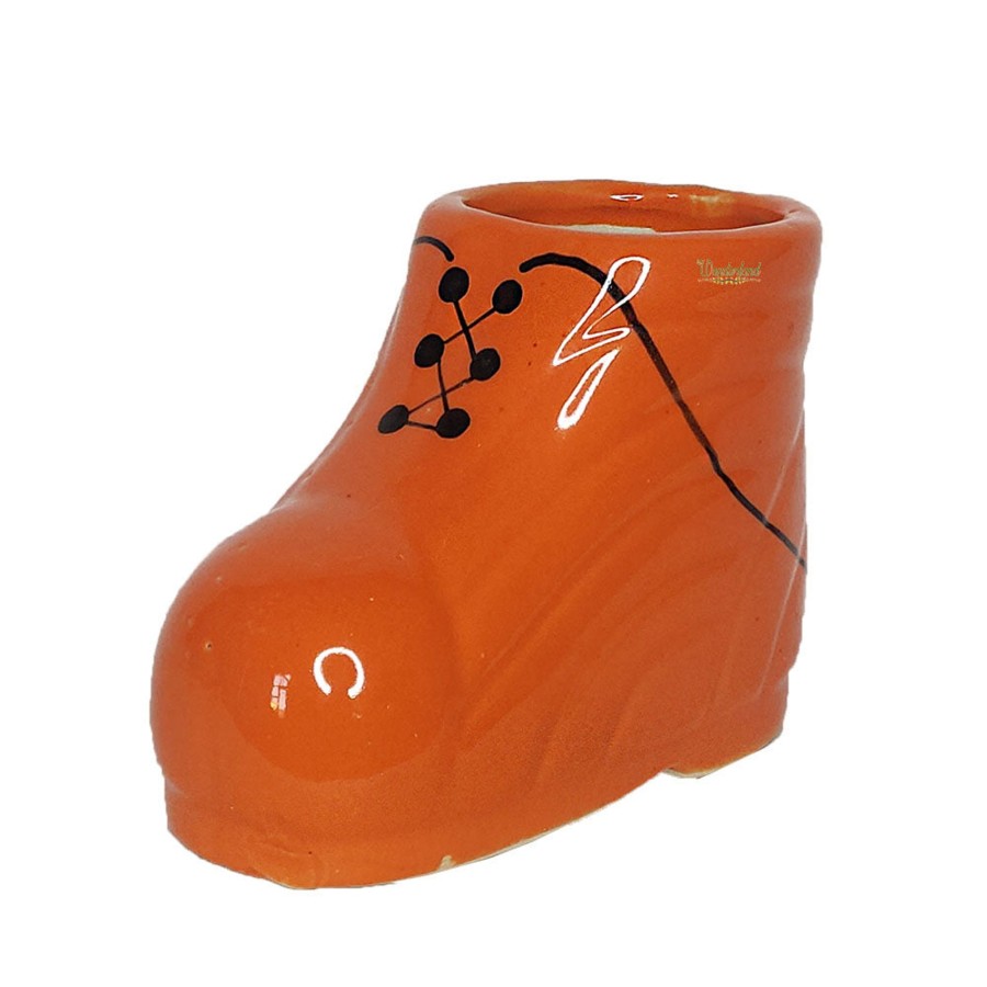 Garden Planters Wonderland | Shoe Shape Ceramic Pot For House And Garden Decoration (Orange)