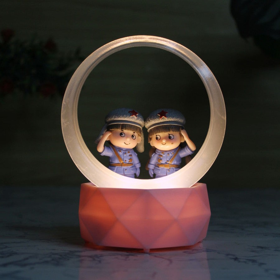 Gifts Wonderland | Wonderland Couple Gifting Round Ring Shape Light With Cute Bunny Couple Inside