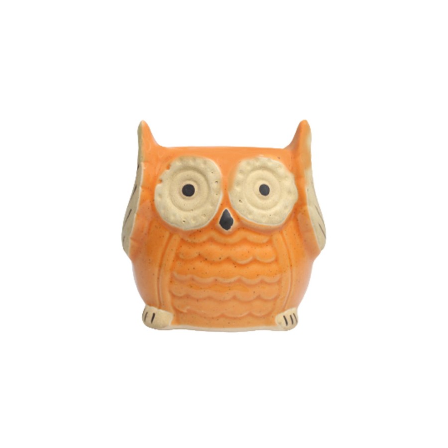 Garden Planters Wonderland | Medium Owl Ceramic Pot For Home Decoration (Orange)