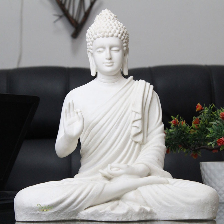 Garden Decor Wonderland Buddha And Monk Statue | 14 Inch Buddha Statue For Home And Garden Decoration (White)