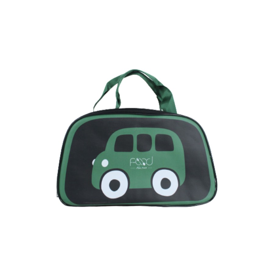 Kids Wonderland | Car Print Insulated Lunch Bag For Kids (Green)