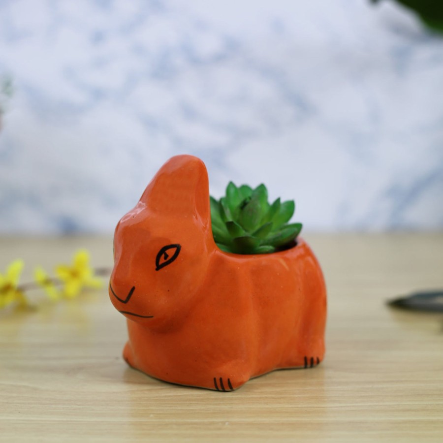 Garden Planters Wonderland | Rabbit Ceramic Planter For Home And Balcony Decoration (Orange)