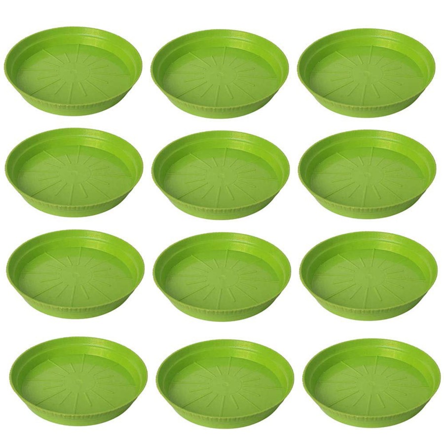 Garden Planters Wonderland | 4 Inch Plate Set Of 12 Pp/ Pvc Plastic Tray,Heavy Duty Planter Gamla Bottom Plate/Tray/Saucer Base Plate/Dip Tray For Flower Pots (Green)