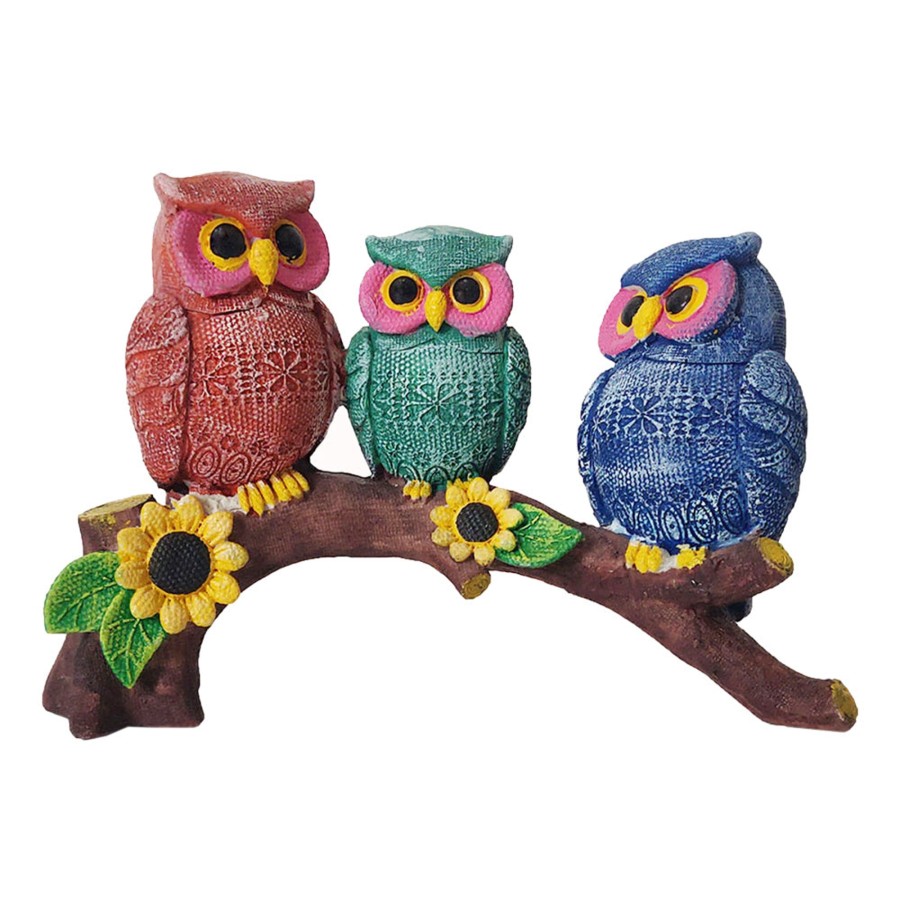 Home Decor Wonderland Table Top Decor | Three Owl On Branch Statue For Home Decoration